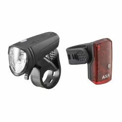 AXA Greenline 15 Lux Front Light + 1 LED Rear Light USB Lighting Set